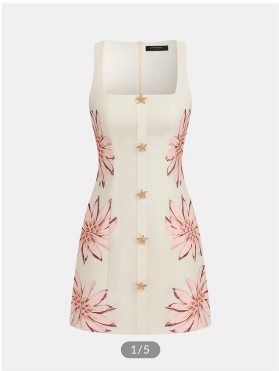 Commense Dresses & Skirts - Commense Cream Mini Dress with Pink Floral Motif